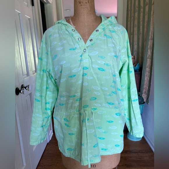 NWT FRESH PRODUCE Anorak TINY FISH 100% cotton broadcloth LEMON GRASS Large Fab - Picture 2 of 12